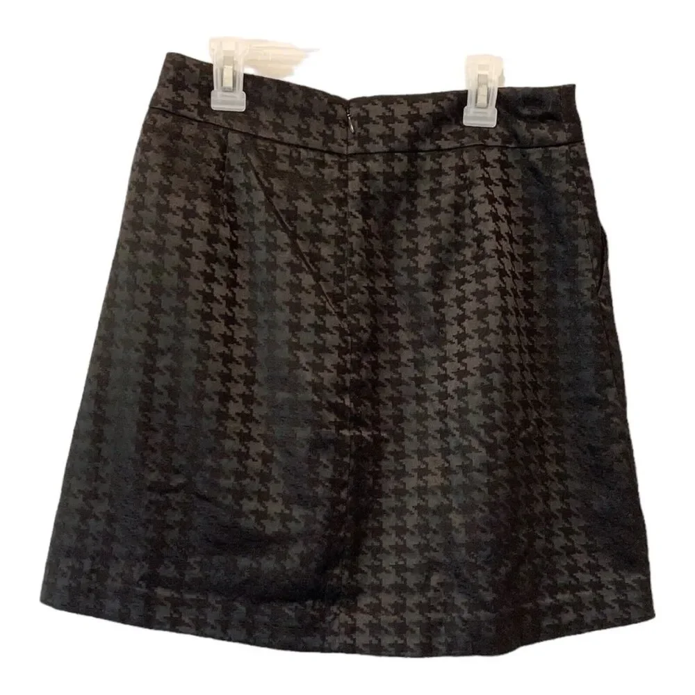 Halogen Womens Size 2 Black Houndstooth Print Pleated A Line Mini Skirt